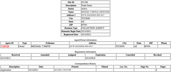 Arizona Secretary of State partnership search by registered name details.