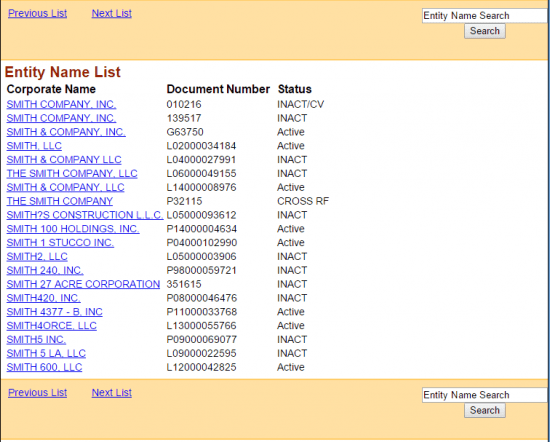 florida business entity name list screenshot example