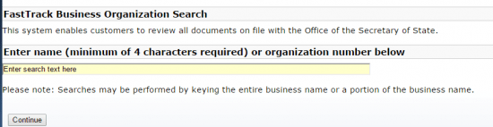 Kentucky Secretary of State business entity search by name or organization number form.