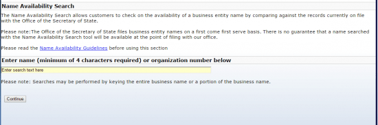 Kentucky Business Entity Name Availability Search Form