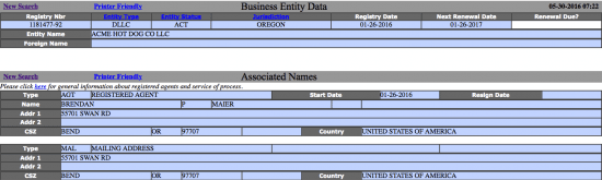 Oregon Secretary of State business entity details search details - 1.